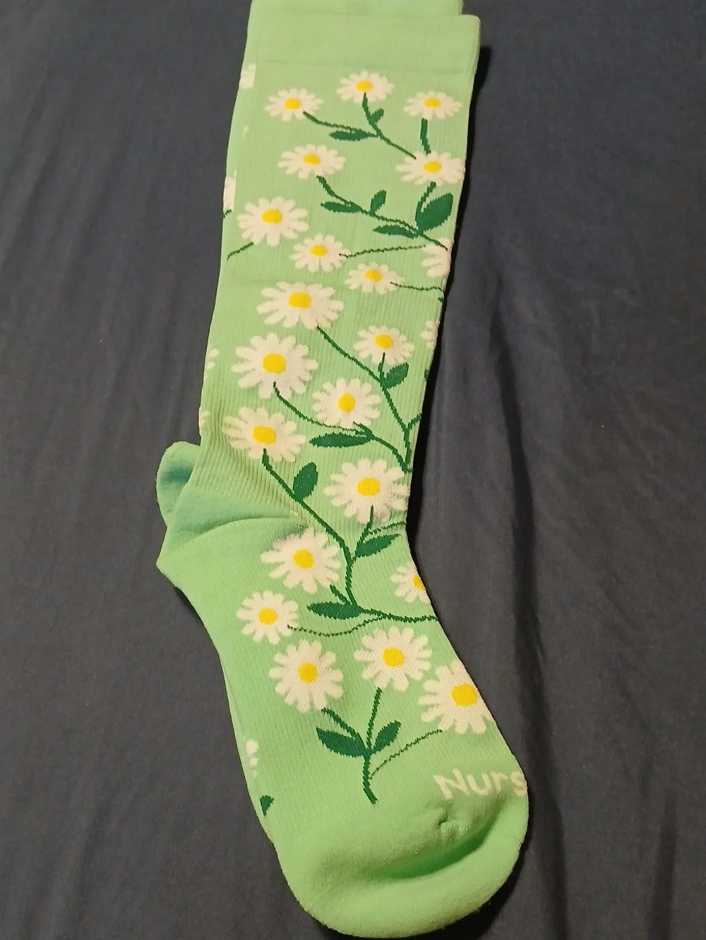 Green Daisy Crew Socks with Floral Design -